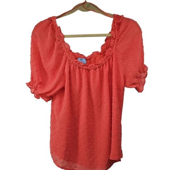 CeCe French Dot Pink Square Neck Blouse Size Small New - Picture 2 of 6